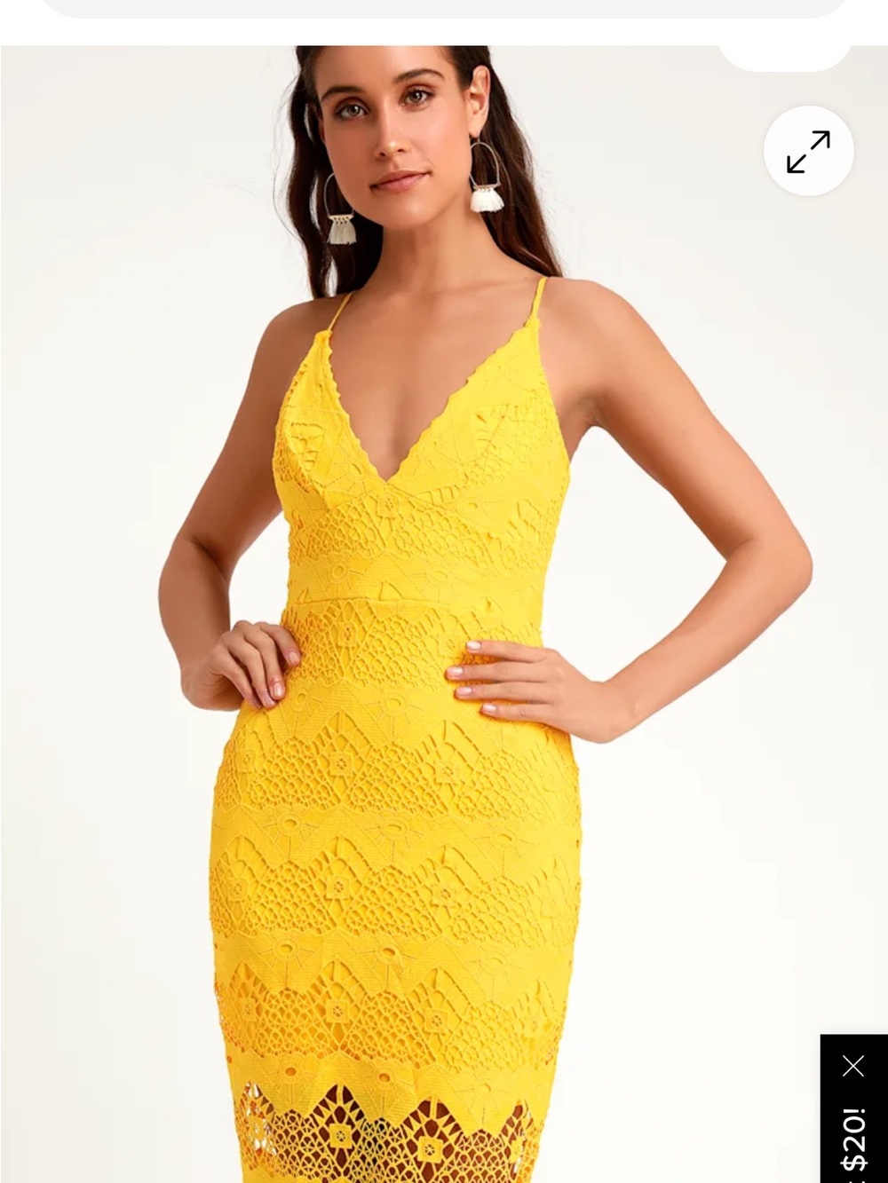 Lulu's Canary Lace V-Neck Midi Dress - Picture 2 of 5